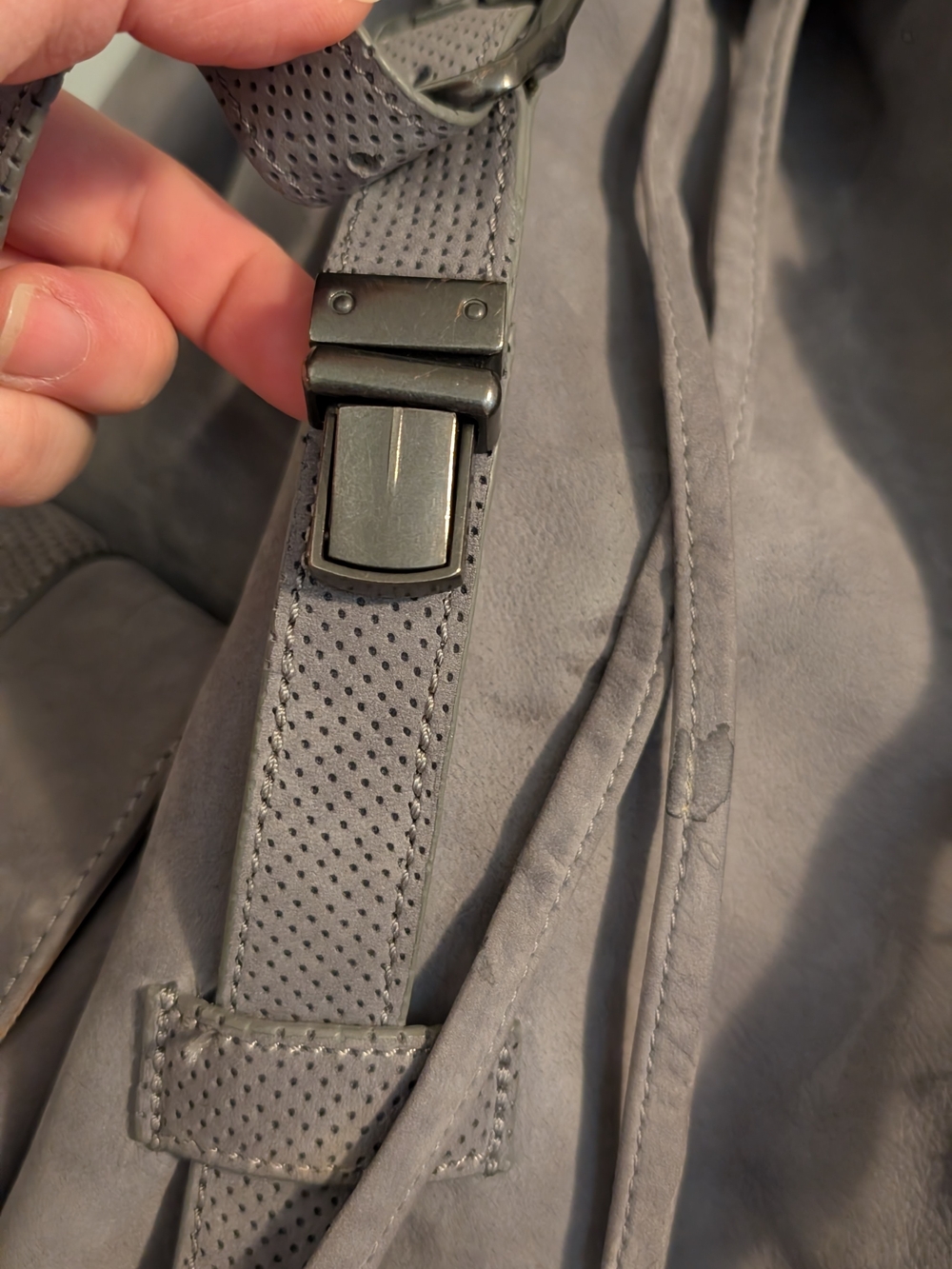 adidas Gray Suede-Style Drawstring Backpack with Buckle Straps - Picture 5 of 14